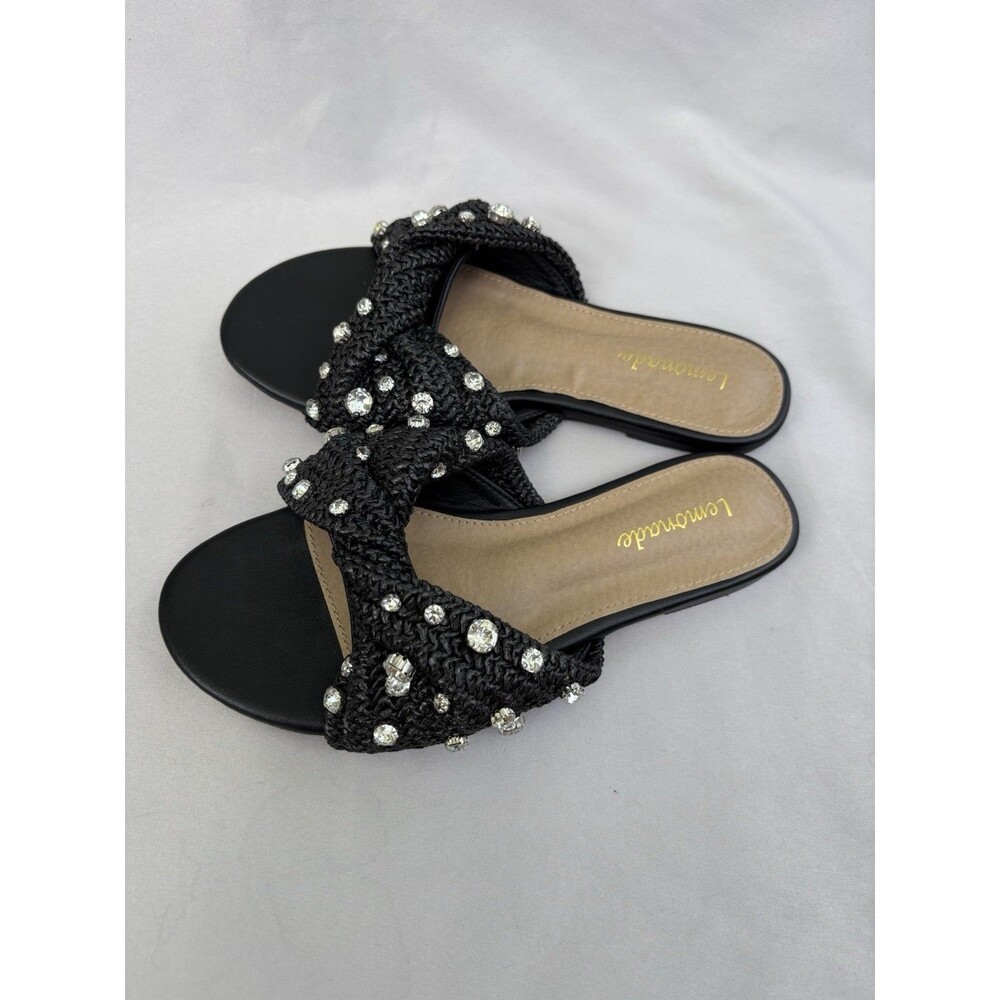 Lemonade Black Rhinestone Crisscross Slip-On Slide Sandals Women’s Size 5.5 - Picture 4 of 5